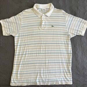 Lacoste Men's Polo Shirt in White with Blue Stripes